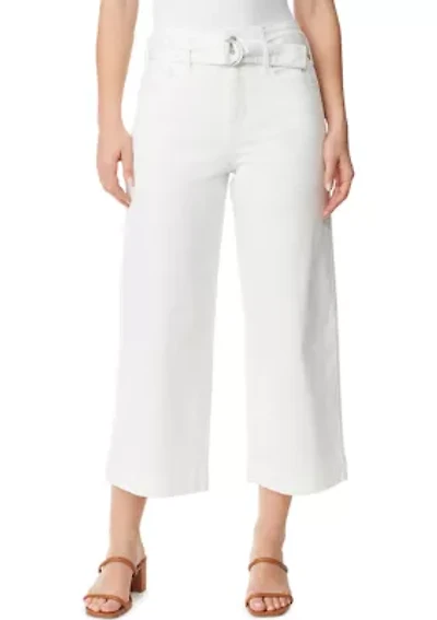 Women's Cropped Denim Belted Trouser Pants