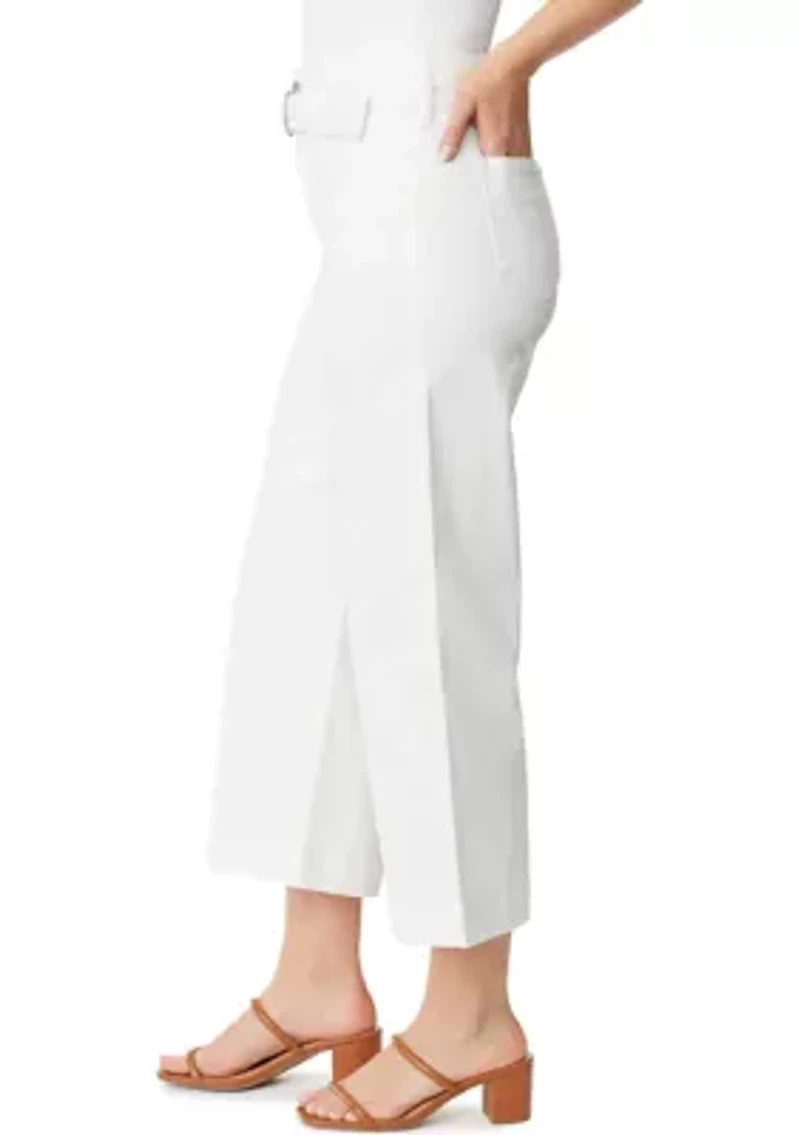 Women's Cropped Denim Belted Trouser Pants