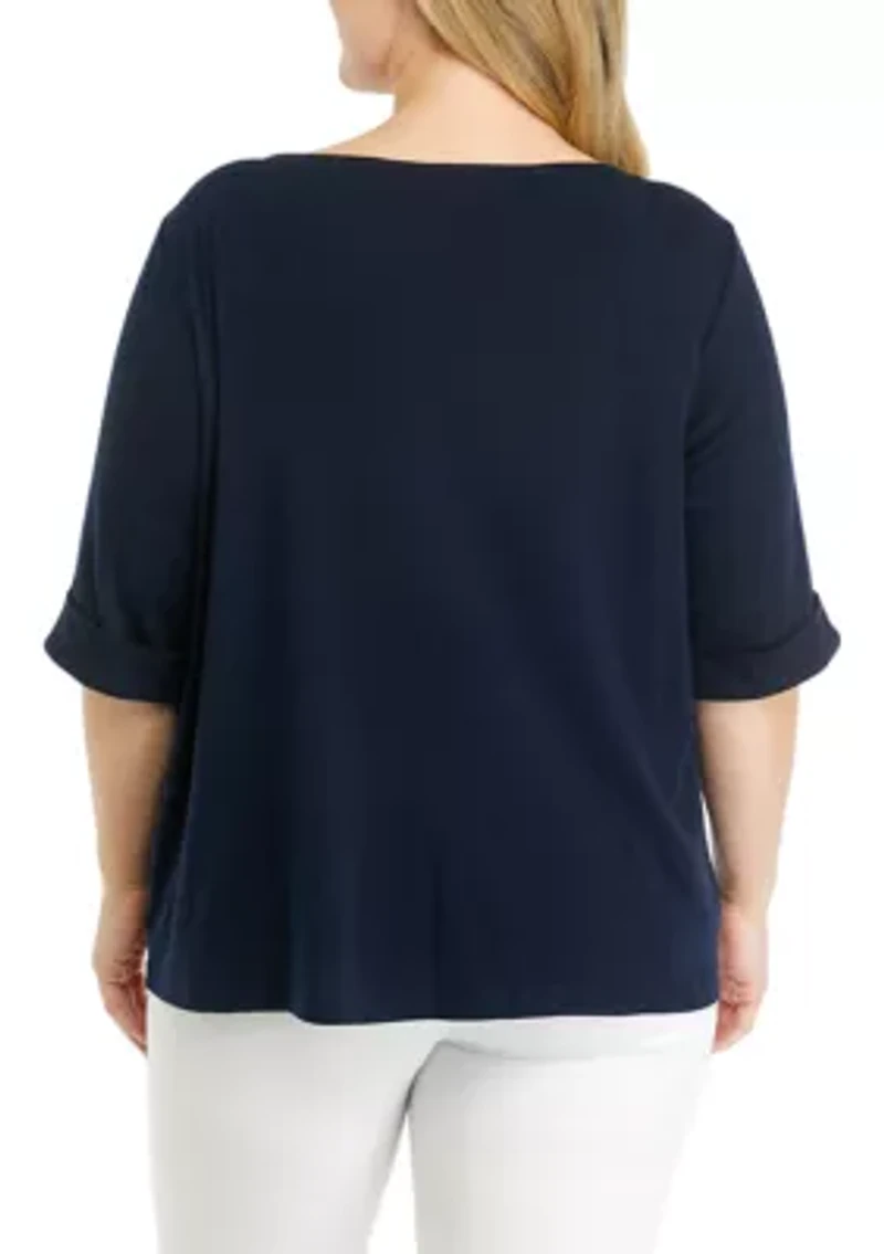 Plus Solid Knit Boat Neck Top
