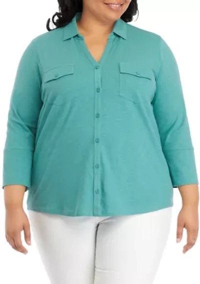Plus Ashten Button Down Knit Top