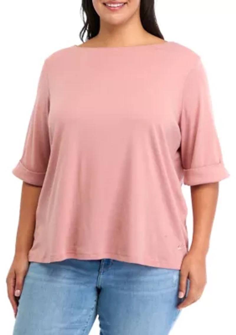 Plus Alanis Elbow Sleeve Knit Solid Top