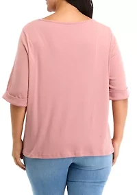Plus Alanis Elbow Sleeve Knit Solid Top