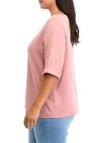 Plus Alanis Elbow Sleeve Knit Solid Top