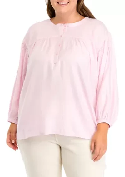 Plus Doral Henley Woven Blouse