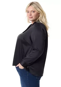 Plus Casia Long Sleeve High Low Woven Top