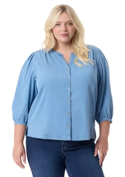 Plus Button Down Woven Blouse
