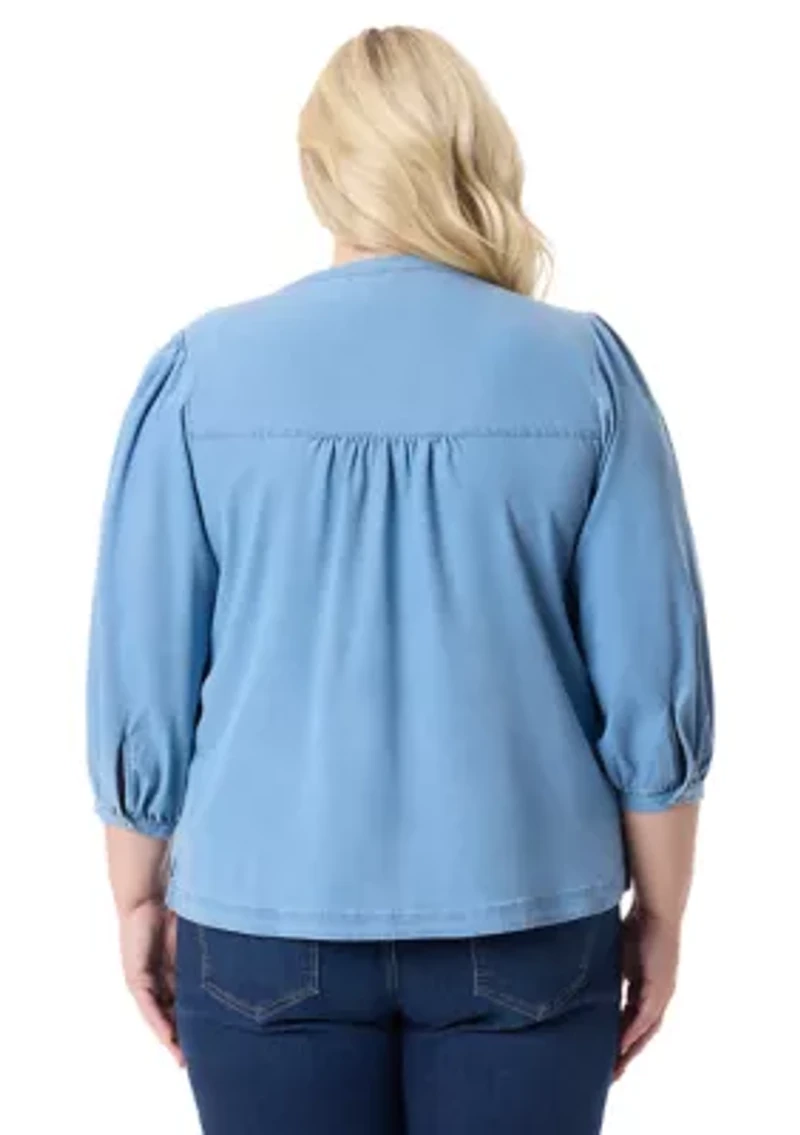 Plus Button Down Woven Blouse