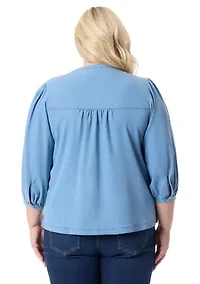 Plus Button Down Woven Blouse