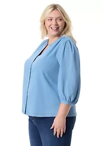 Plus Button Down Woven Blouse
