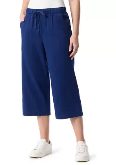 Petite Pull On Wide Leg Cropped Capri Pants