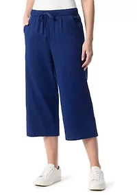 Petite Pull On Wide Leg Cropped Capri Pants