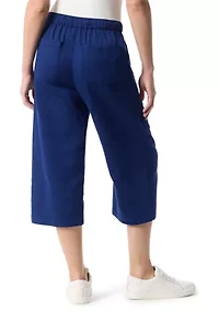 Petite Pull On Wide Leg Cropped Capri Pants