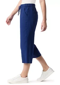 Petite Pull On Wide Leg Cropped Capri Pants