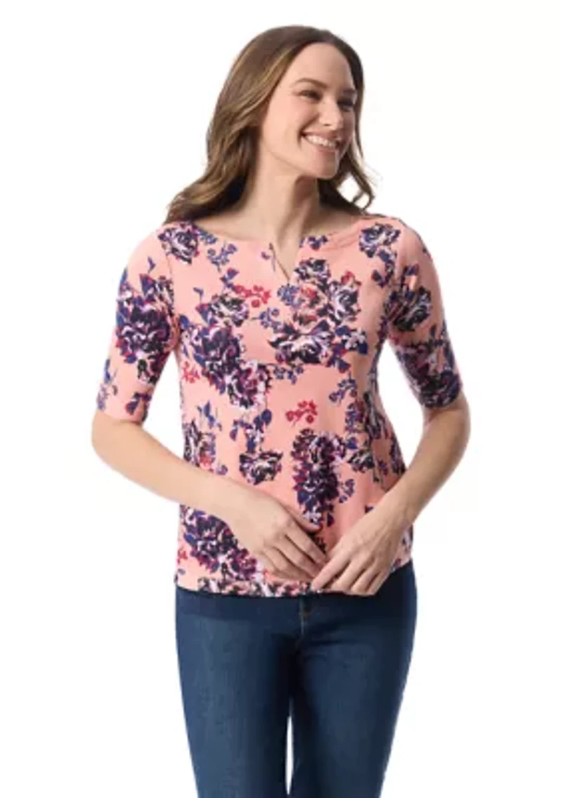 Petite Elbow Sleeve Printed Top