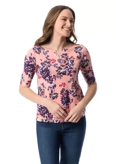 Petite Elbow Sleeve Printed Top