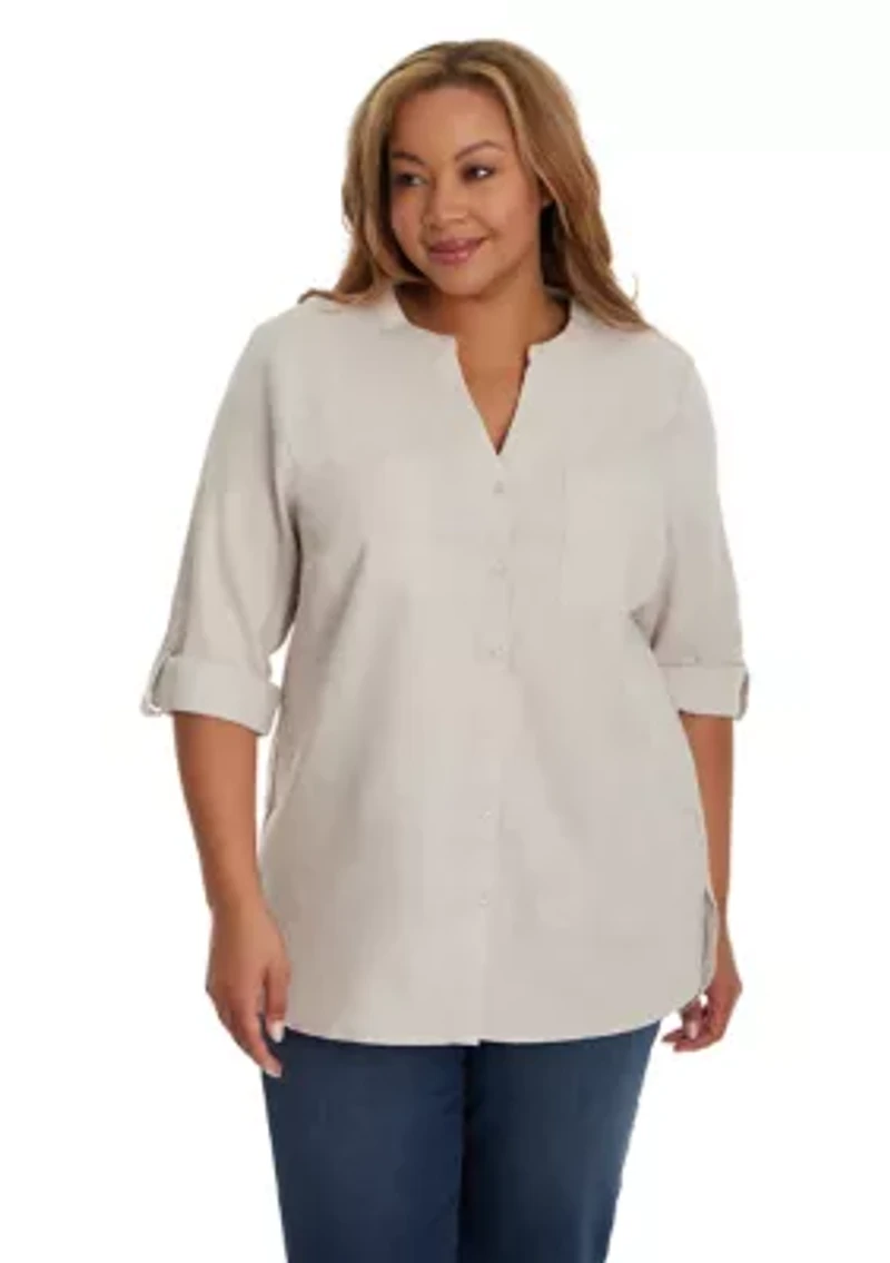 Plus Sabina Linen Button Down Shirt