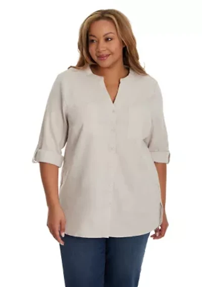 Plus Sabina Linen Button Down Shirt