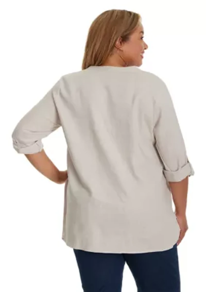 Plus Sabina Linen Button Down Shirt