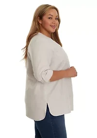 Plus Sabina Linen Button Down Shirt