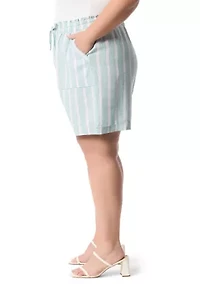 Plus Striped Linen Shorts