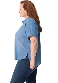 Plus Short Dolman Sleeve Woven Button Down Shirt
