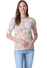 Petite Elbow Sleeve Printed Top