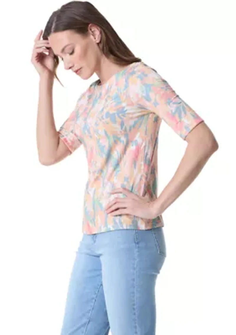Petite Elbow Sleeve Printed Top