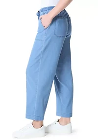 Petite Soft Fluid Straight Cropped Pants