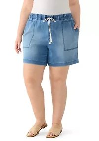 Plus Knit Denim Bermuda Shorts