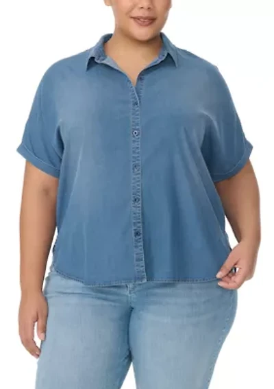 Plus Short Sleeve Daisy Woven Shirt