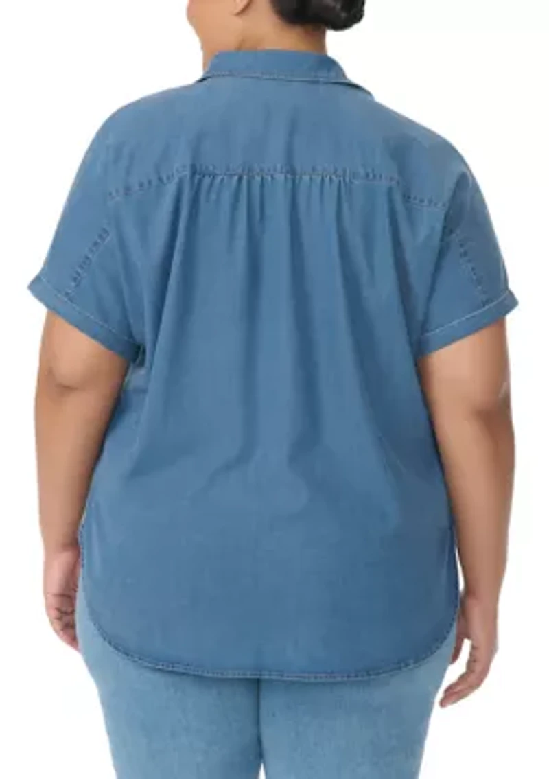 Plus Short Sleeve Daisy Woven Shirt