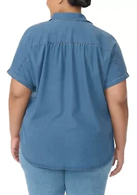 Plus Short Sleeve Daisy Woven Shirt