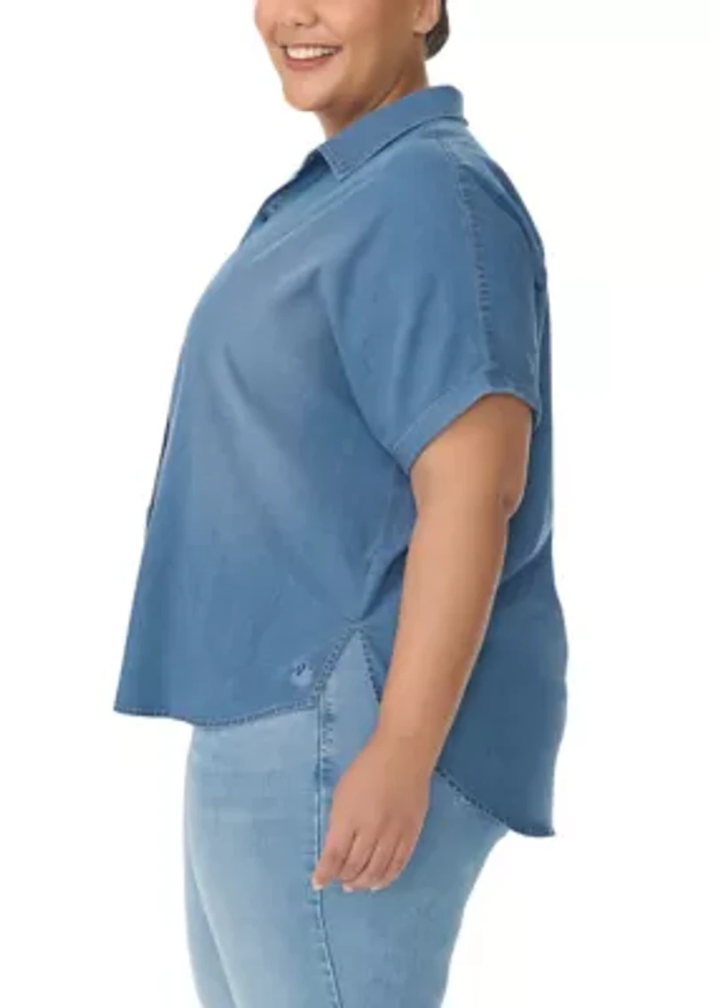 Plus Short Sleeve Daisy Woven Shirt