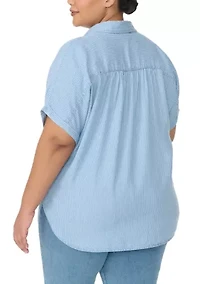 Plus Short Sleeve Daisy Woven Shirt