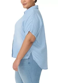 Plus Short Sleeve Daisy Woven Shirt