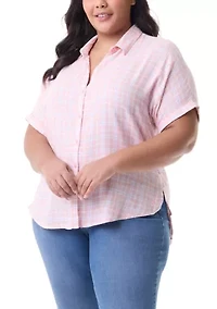 Plus Short Sleeve Daisy Woven Shirt