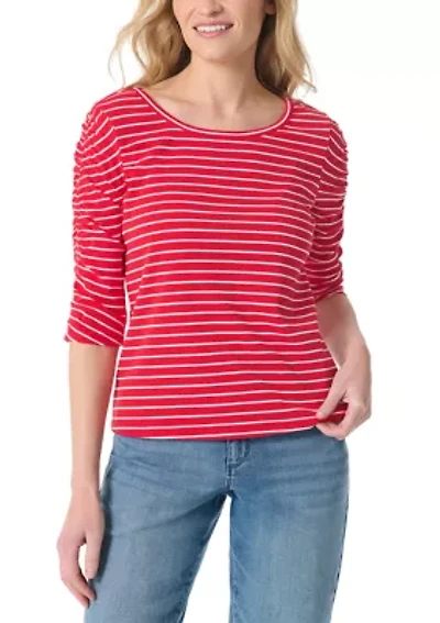 Petite Robyn Shirred Sleeve Knit Shirt