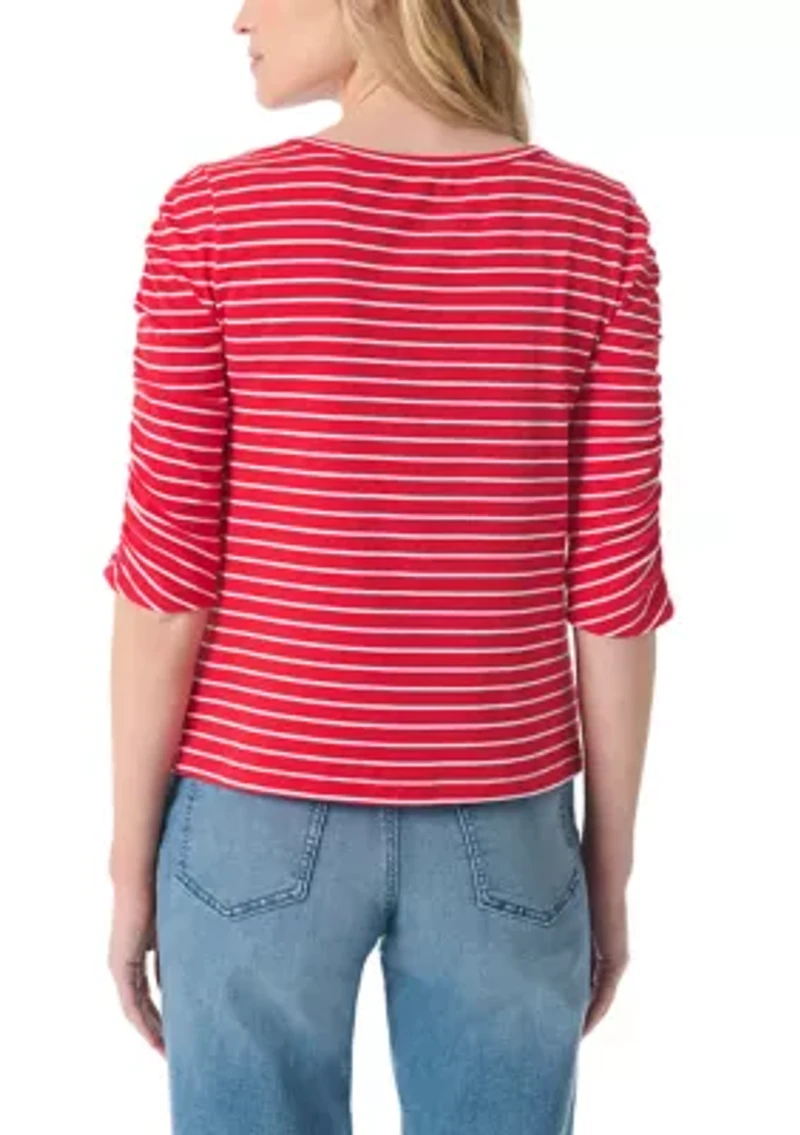 Petite Robyn Shirred Sleeve Knit Shirt