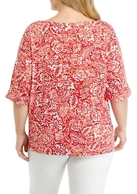 Plus Printed Boat Neck Knit Top