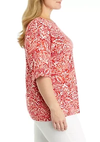 Plus Printed Boat Neck Knit Top