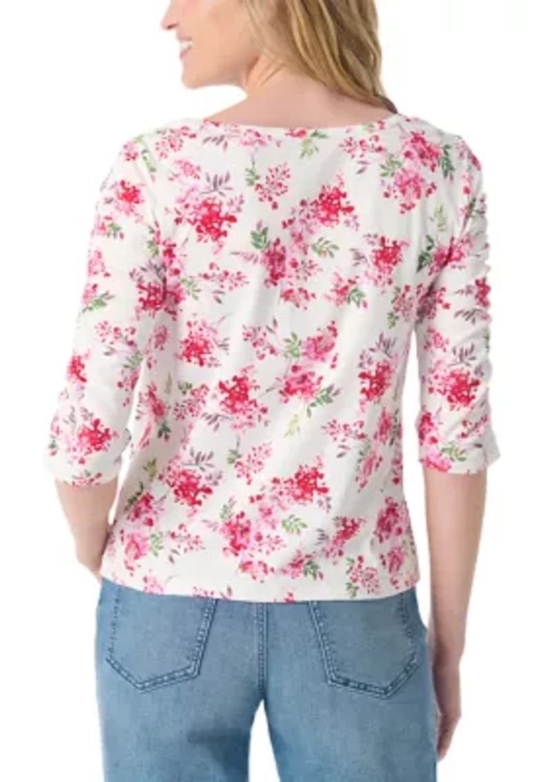 Petite Robyn Shirred Sleeve Knit Top