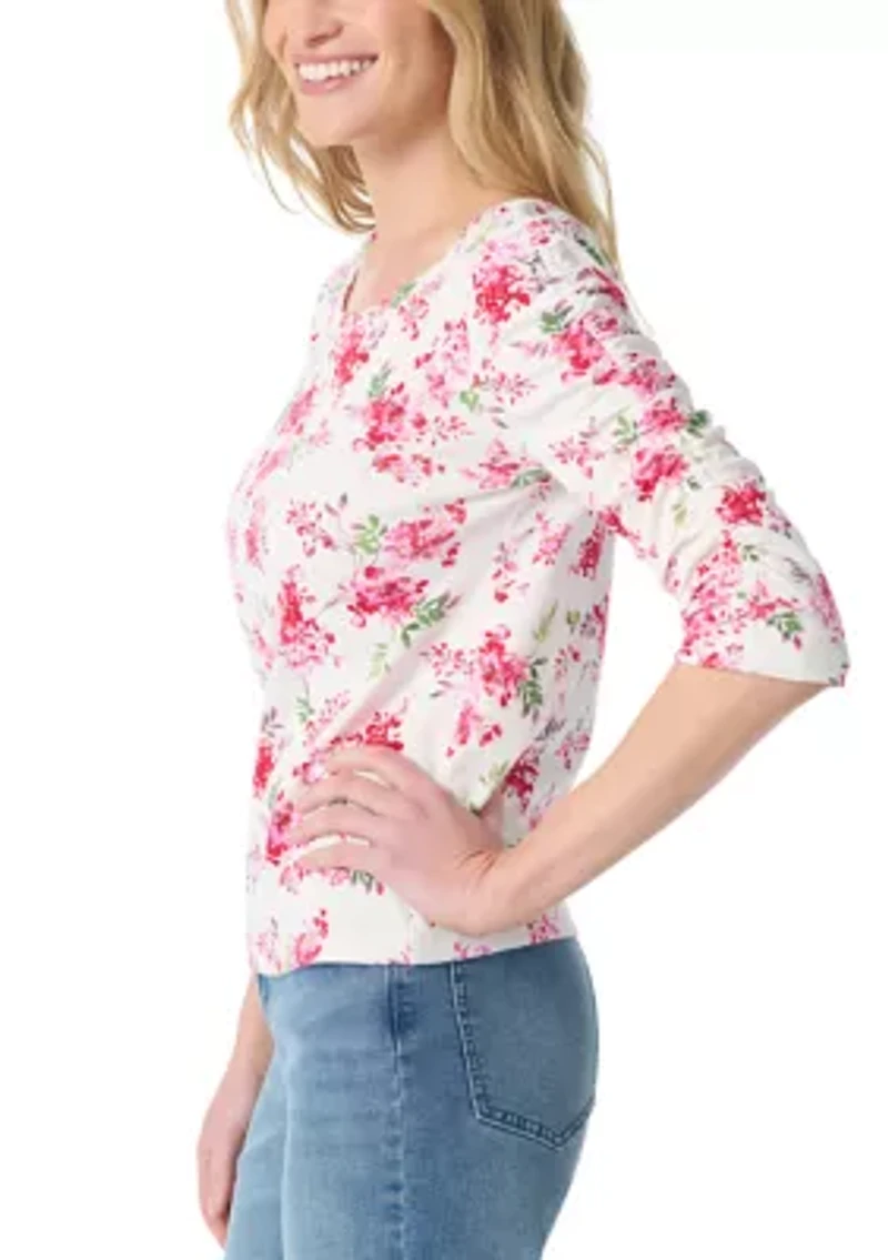 Petite Robyn Shirred Sleeve Knit Top