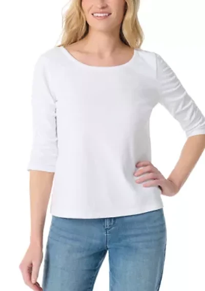 Petite Robyn Shirred Sleeve Knit Top