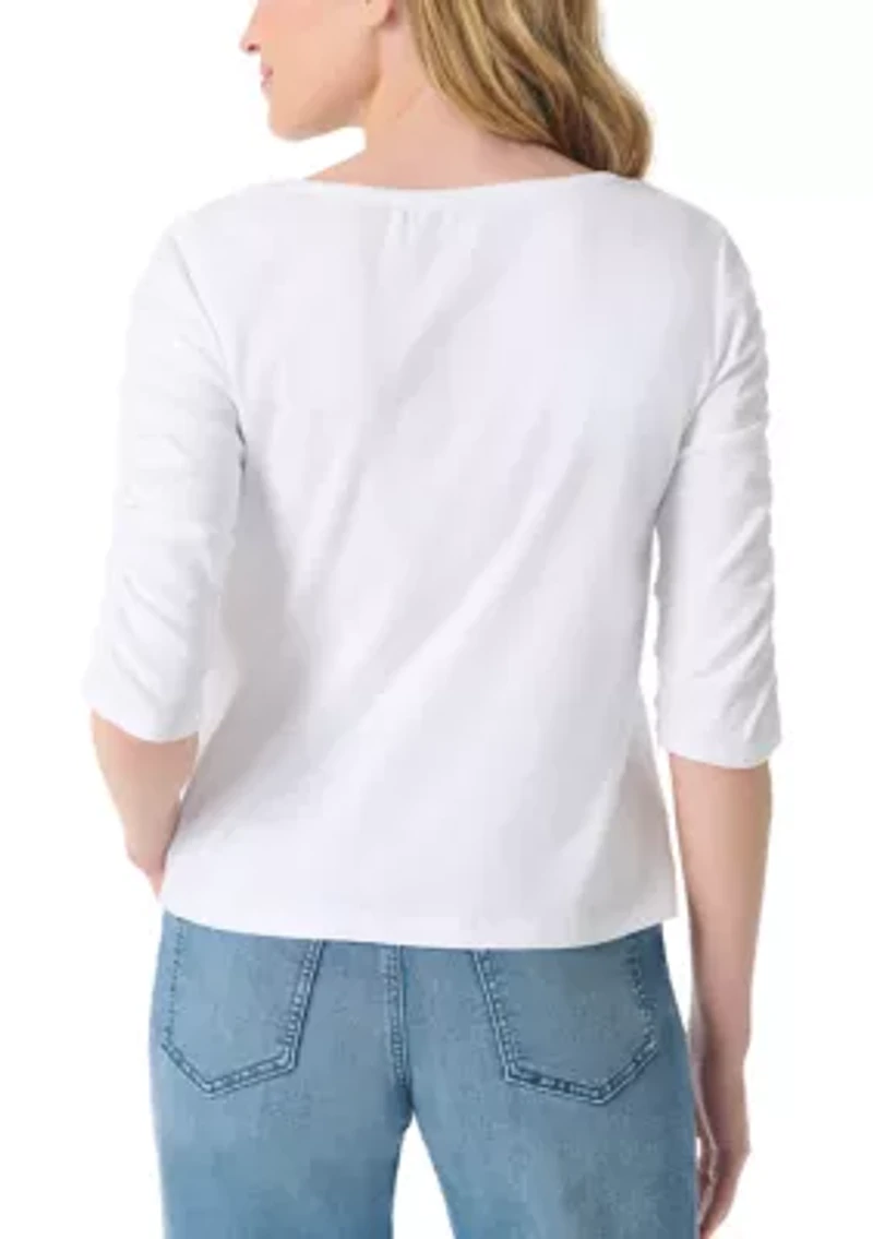Petite Robyn Shirred Sleeve Knit Top