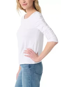 Petite Robyn Shirred Sleeve Knit Top