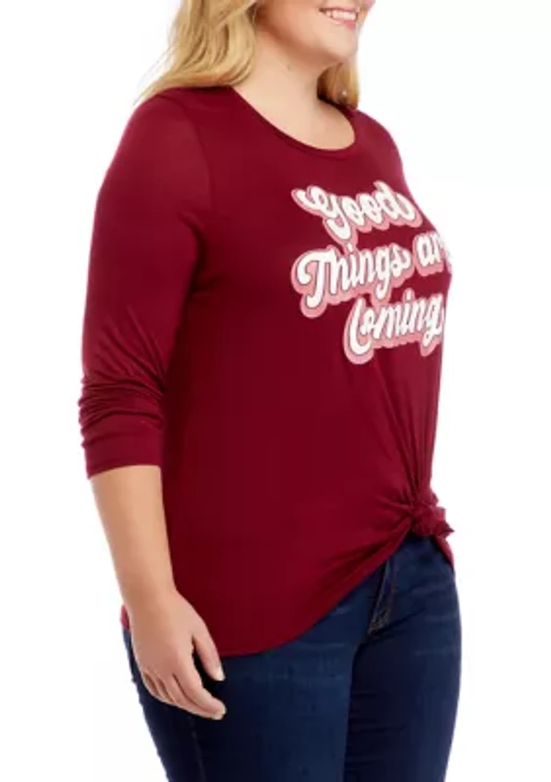 Plus Good Things Are Coming Knot Front Shirt