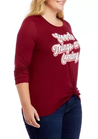 Plus Good Things Are Coming Knot Front Shirt