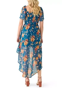 Women's Short Sleeve Smocked Hi Low Dress