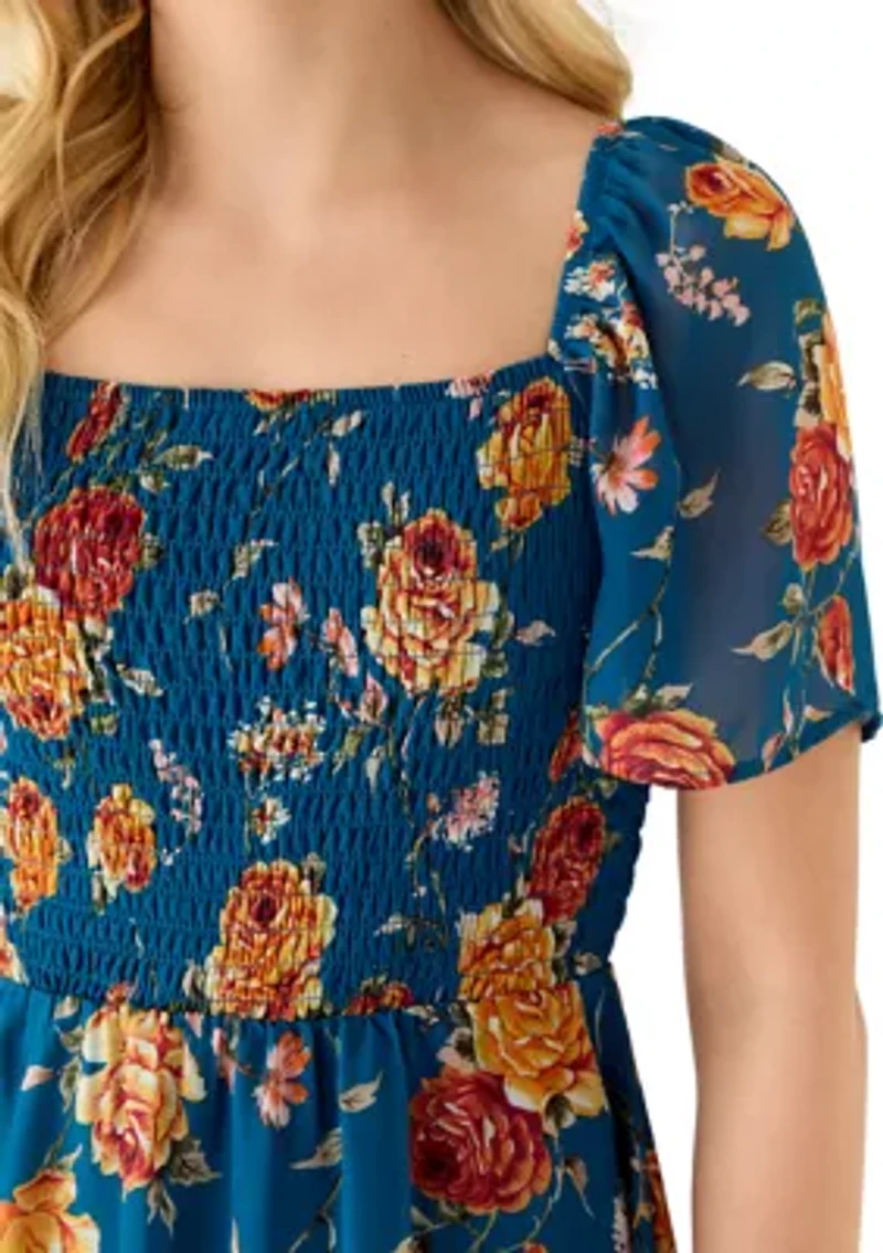 Women's Short Sleeve Smocked Hi Low Dress