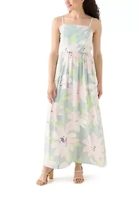 Women's Printed Rayon Challis Linen Maxi Dress